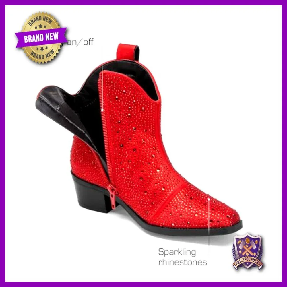 Girls Cowgirl Boots Rhinestone Ankle Low Heel Dress Booties Western Style